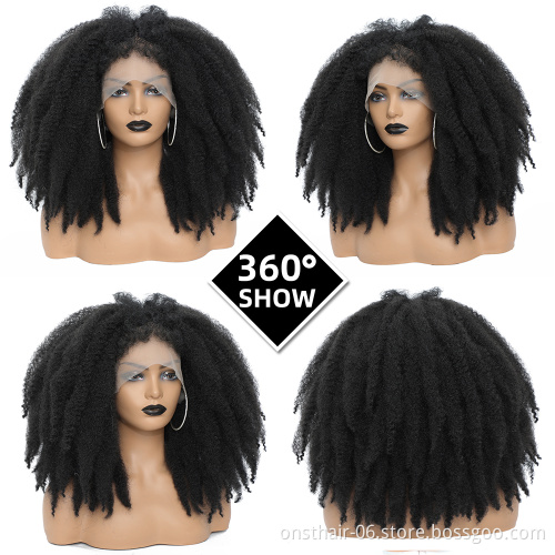 Onst Short Afro Crochet Hair Lace Front Wigs With Bangs For Black Women African Synthetic Ombre Glueless Cosplay Wig Lace Wig